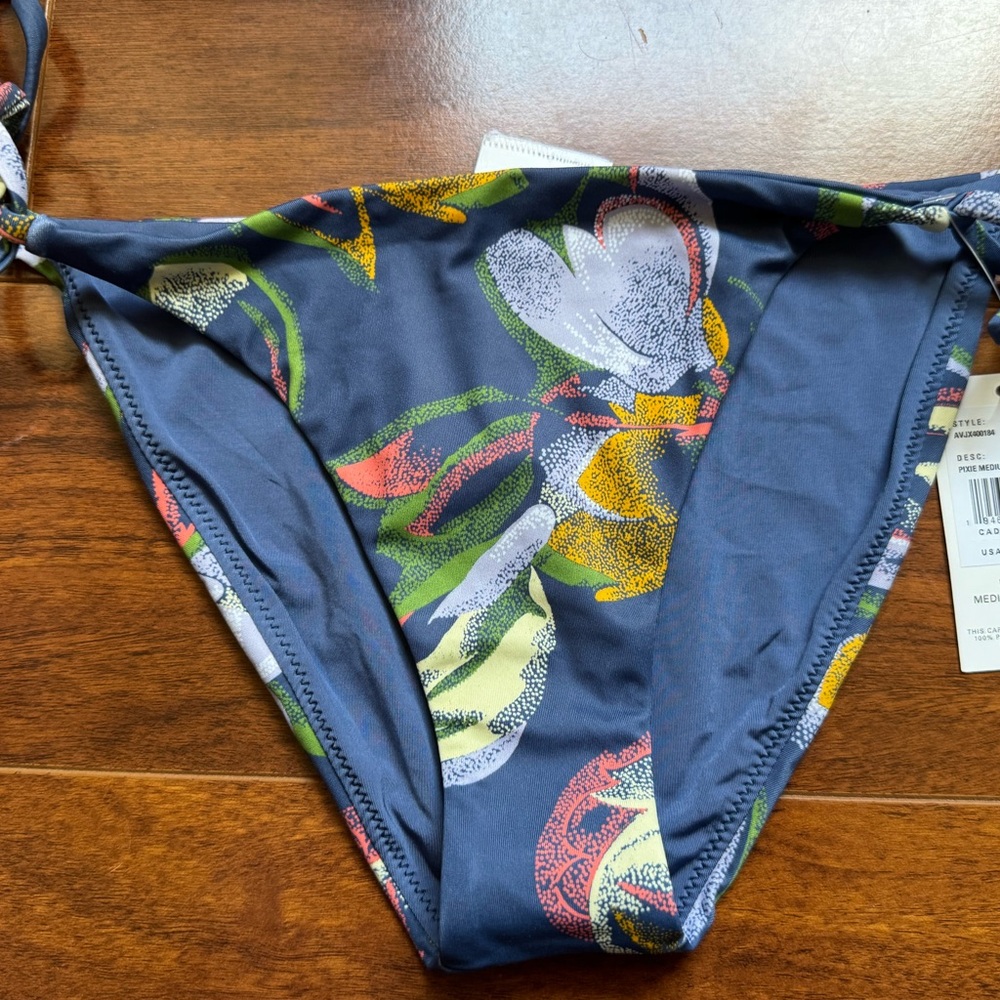 RVCA Pixie Blue Floral Bikini Swimsuit Bathing Suit Bottom Size Small